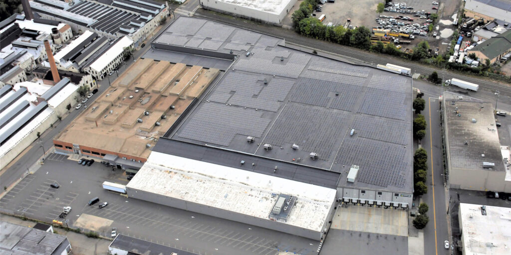 Arial View of Accurate Box's New Jersey 400,000 Square Foot Plant Cover in Solar Panels