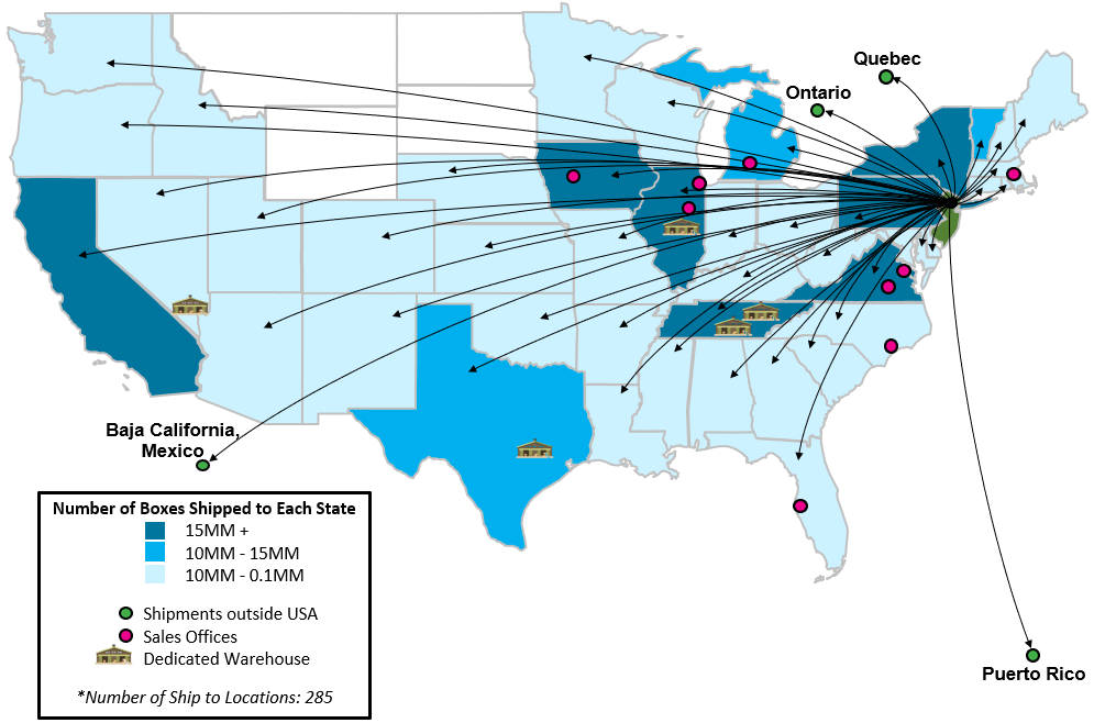 The locations Accurate Box ships to across North America