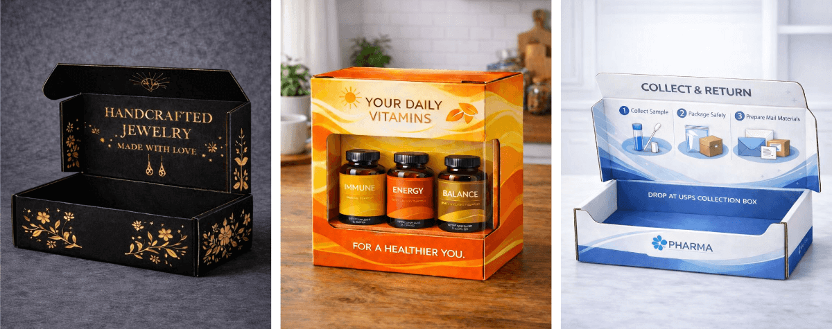 3 Different Style Boxes with Double-Sided Print that Shows Off Different Printing Ideas